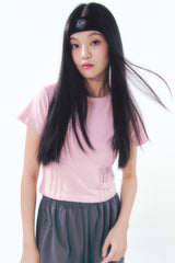 Heart Logo Shirring Detail Top Pink