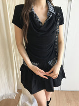  Check shirt drape layered T 