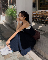 Sandy Checkered Long Dress & Hair Strap Set