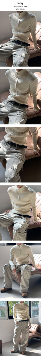 [MUSCLE FIT] Highneck warmer knit zip(3color)