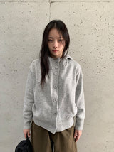 Mihro High Neck Hood Wool Knit Cardigan