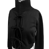 フロントレースアップストラップフリースハイネック2wayジップアップ (2 colors)