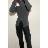HIGH NECK ZIP-UP: GREY