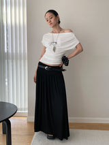 Design Open Shoulder Slim スパンデックス半袖Tシャツ