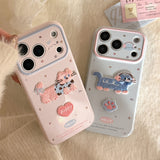 Embroidered Blue Pink Cat Soft iPhone Case