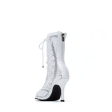 Mesh Lace-Up Open Toe Heel(White)