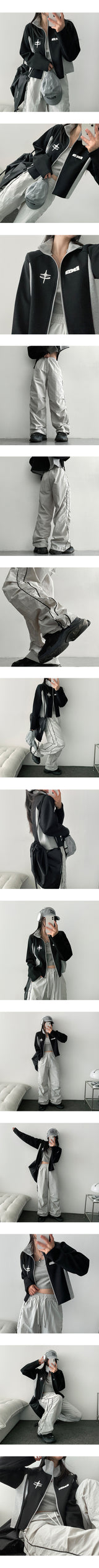 Shark Coloring High-neck Cropped Two-Way Zip-up (3 colors)
