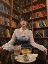 LACE LAYERED CROP BLOUSE (WHITE )