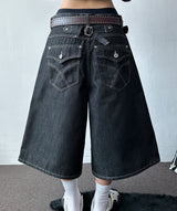 Sticky Stitch Back Cinch Denim Bermuda Shorts 2color