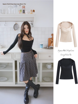 Square Neck Strap Line Long Sleeve Tee