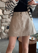 Rear Cotton A-line Mini Skirt / 2 colors