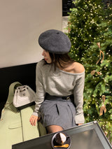 [MADE] Fulls cashmere unbalanced off-shoulder knitwear