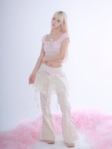 ROSE ISLANDスリムフィット ワイドレッグパンツ フローラルコットン