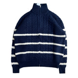 [UNISEX/Overfit] Crown hachi color combination striped high neck two-way zip-up (3 colors)