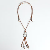 turquoise & leather cord beads necklace brown