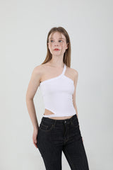 Unbalance Halter Neck Slit Sleeveless White