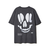 スマッジングスカルグラフィックTシャツ_チャコール
