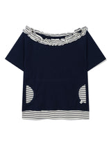 STRIPE FRILL OFF-SHOULDER(NAVY)
