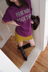  Friends Together Patchwork T Shirt - Purple (Loose Type)