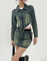 Beto Washing Cut Crop Denim Set Jacket
