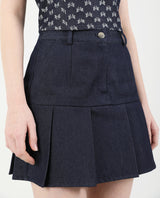 デニムプリーツバンディングミニスカート Dark Blue