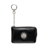 Daisy Keyring Coin Zipper Card Wallet Pouch Black