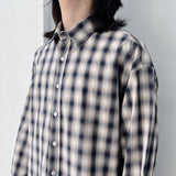 Japanese Clean Fit Classic Blurred Plaid Sharp Straight Hem Shirt