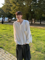 ワッフルオーバーヘンリーネック長袖Tシャツ