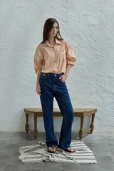 Peeky check shirt_peach