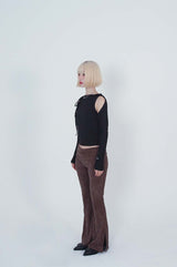LEPPARD LOW-RISE SLIT PANTS_BROWN