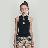 Hole Sleeveless Hoodie [Black]