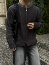 Fog lip zip-up knitwear
