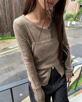 Durren V-Neck Layered Bustier Cardigan