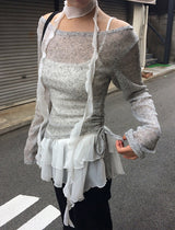[Scarf SET]ノリック レイヤード ラッフル フリル レース スリーブレス