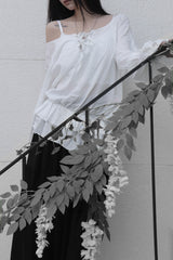 off-shoulder puff long blouse (2color)