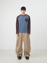 Pocket raglan mix-color long sleeves 3color