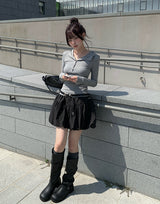 Obik Shirring Biker Buckle Long Boots