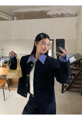 Checkered collar two-piece tweed jacket