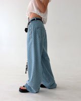 Light blue polka dots and wide pants