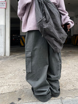 Ehren Charcoal Pintuck Wide Cargo Pants