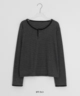 26SS★ [BAONHAUS]フェルツボーダーヘンリーネック長袖Tシャツ