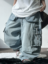 D-RING ZIPPER CARGO BALLOON PARACHUTE LONG PANTS🪽🩵🖤 - 2 COLORS