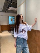 UI ドッグオフショルダーオーバーサイズフィットスリーブTシャツ