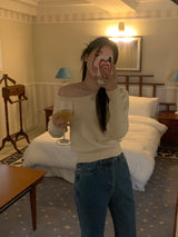 [MADE] Fulls cashmere unbalanced off-shoulder knitwear