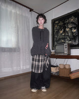 (2color) Check Wrap Layered Wide Banding Pants