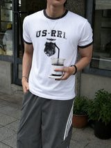 [SET] US Vintage Ringer Short-Sleeve T-Shirt + Valen Cut-Line Track Nylon Pants