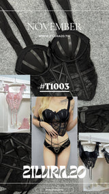 Lace mesh strappy corset