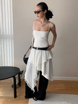 Unbalanced Square Sleeveless Slimming Frill Dress