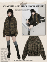 camouflage thick hood zip-up