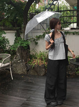 [Scrunch SET ] Unru Puff Shirring Layered Button Blouse